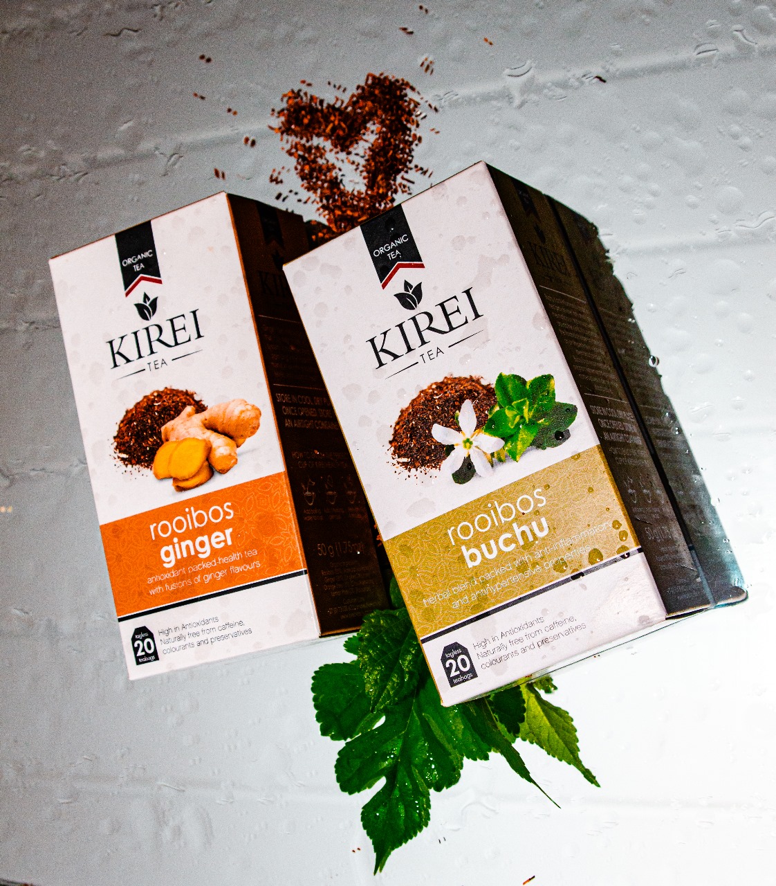 Organic rooibos leaves close up